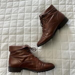 Peter Kaiser Boots Womens Size 8M Brown Leather Lace Up Ankle Classic Preppy